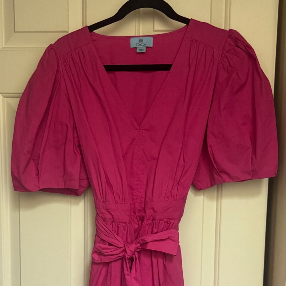 CeCe Pink Maxi Dress with Puff Sleeves